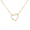 Collier en cœur en or véritable 14 carats avec chaîne en papier clip