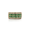 18K Gold Quadratischer Smaragd- und Runder Diamant-Kanalgefasster Band Ring