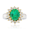 Bague Halo Émeraude Colombienne Verte Vivid de 3 Carats et Diamants en Or Blanc 18K