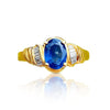 Oval geschliffener blauer Saphir und Baguette geschliffener Diamant Verlobungsring