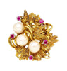 Vintage 5mm Pearl & Ruby Floral Cluster 18K Gold Twisted Shank Cocktail Ring