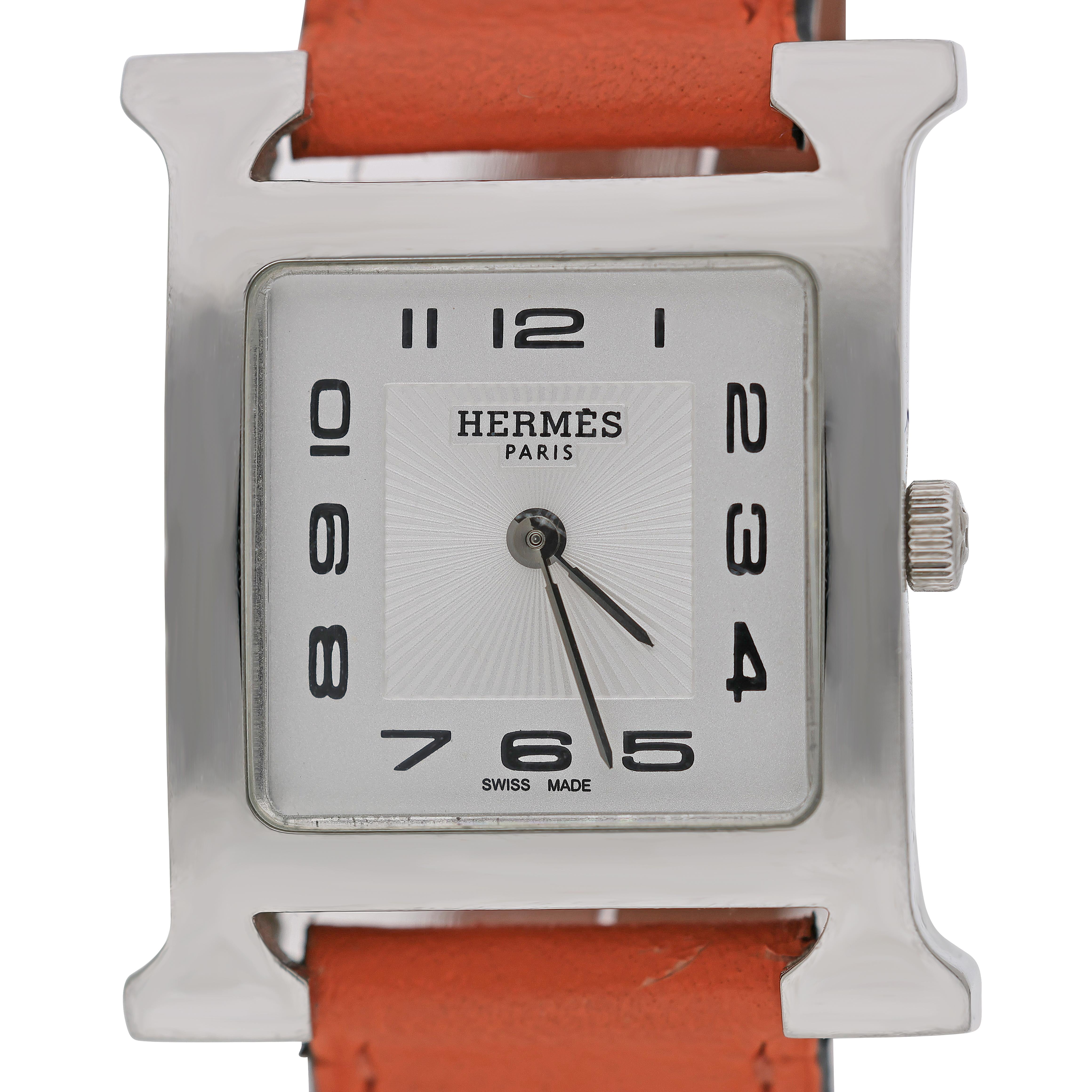 Hermes Heure H 30mm Steel White Dial Orange Swift Watch – ASSAY