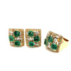 Anciens Natural Emerald & Diamond Earring and Bague Jewelry Set in 18K Gold