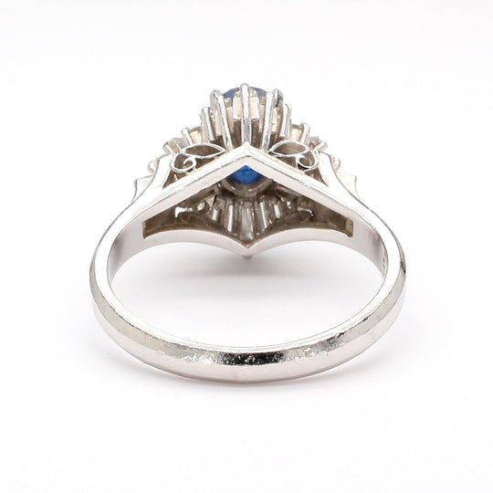 0.50 Carat Oval Sapphire & Baguette Diamond Ballerina Platinum Ring