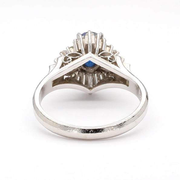 0.50 Carat Oval Sapphire & Baguette Diamond Ballerina Platinum Ring
