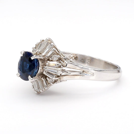0.50 Carat Oval Sapphire & Baguette Diamond Ballerina Platinum Ring
