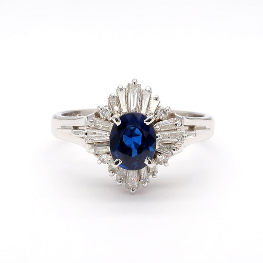 0.50 Carat Oval Sapphire & Baguette Diamond Ballerina Platinum Ring