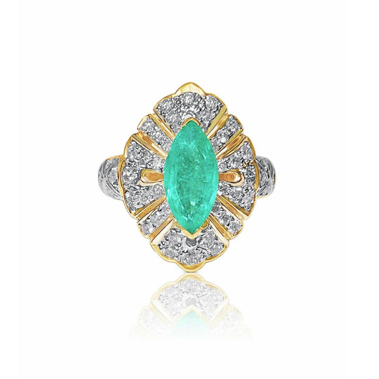 0.75 carat Marquise cut Emerald in 14k solid yellow gold Ring