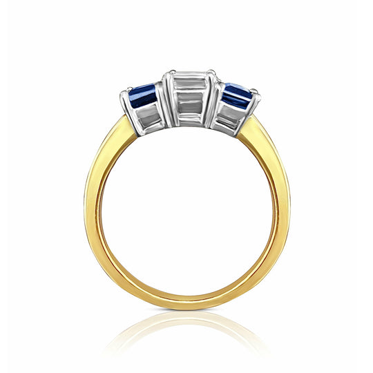 0.92 carat GIA certified Emerald Cut Diamond Engagement ring with Blue Sapphires