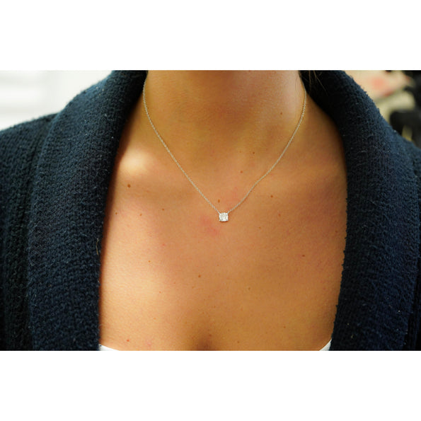 1 Carat Cushion-Cut Lab Grown Diamond Solitaire Pendant Necklace in 14K White Gold 16 Inch Chain
