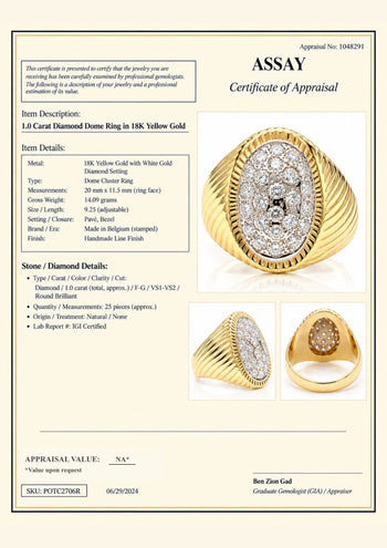 1 Carat Diamond Cluster Ribbed Dome 18K Gold Two Tone Ring – Assay Jewelers