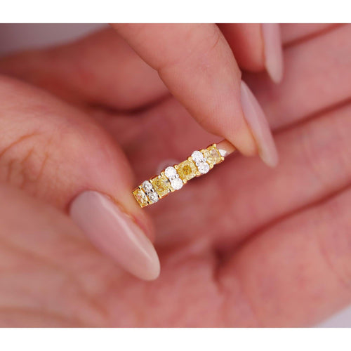 1 Carat TW Natural Cushion Fancy Yellow Diamond 5-Stone Band