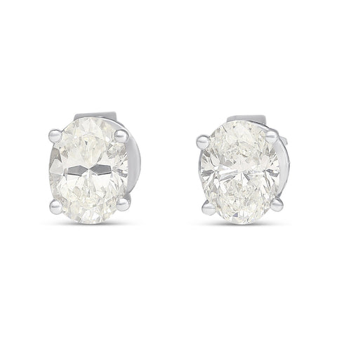 1 Carat Total Oval Cut 18K White Gold Solitaire 4-Prong Stud Earrings