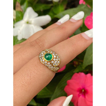 1 Carat Vintage Cabochon Cut Natural Emerald Ring in 18k yellow gold – Assay Jewelers