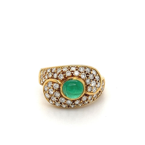 1 Carat Vintage Cabochon Cut Natural Emerald Ring in 18k yellow gold