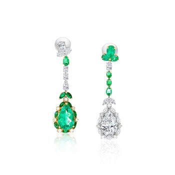 Boucles d’oreilles pendantes miroir en or 18K avec émeraudes naturelles et diamants de 10 carats – Assay Jewelers