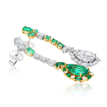 Boucles d'oreilles pendantes miroir en or 18K avec émeraudes naturelles de 10 carats et diamants – Assay Jewelers