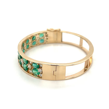 Bracelet jonc 2 rangs en or 14 carats avec émeraude et diamants de 10 carats – Assay Jewelers