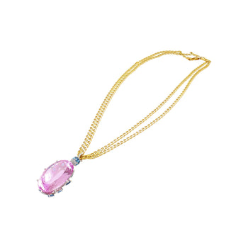 100 Carat Oval Cut Pink Kunzite with Aquamarine & Diamond Pendant in 18K White Gold – Assay Jewelers