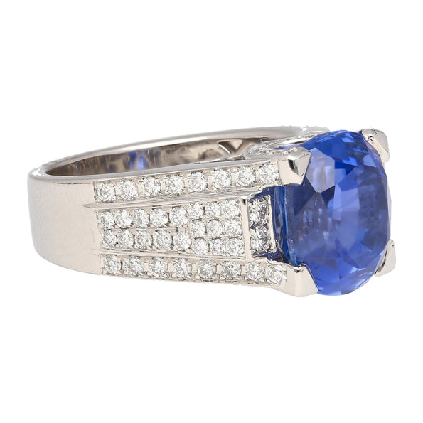 10.36 Carat No Heat Sri Lanka Oval Blue Sapphire and Diamond Ring