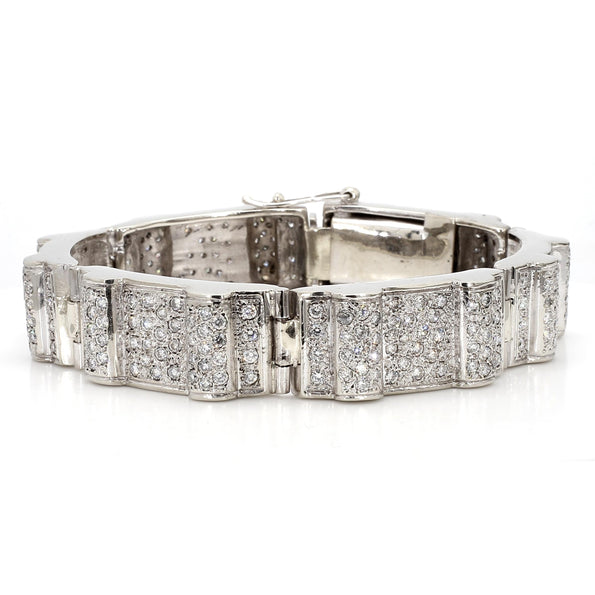 10.5 Carat Diamond Pave Rectangular Link 14K White Gold Mens Bracelet