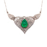 11ct Cabochon Drop Emerald Diamond Floral Platinum Necklace