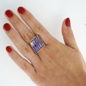 12 Carat Baguette Cut Amethyst 18K Gold Italian Cocktail Ring – Assay Jewelers