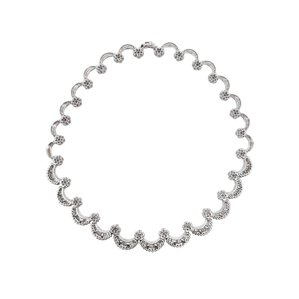 12 Carat Baguette Round Cut Diamond Floral Fan 18K White Gold Choker Necklace