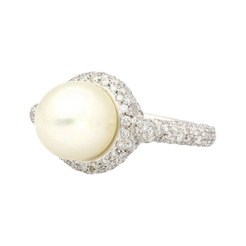 Bague en or blanc 18k avec perle blanche des mers du Sud de 12,3 mm et diamants pavés taille ronde – Assay Jewelers
