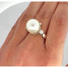 12.5mm South Sea Pearl and Diamond Platinum Three Stone Ring