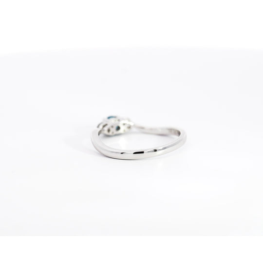 1/3 CTW Natural Blue and White Diamond Curved Mini Three Stone Ring in 14K White Gold
