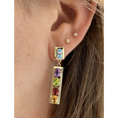 14K Gemstone Cluster Push-Back Earrings