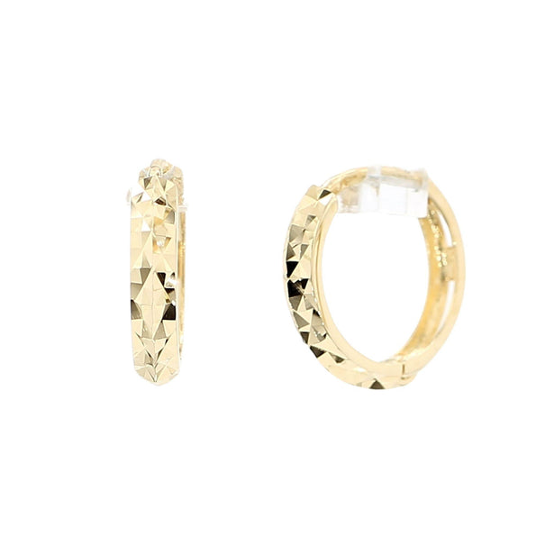 14K Gold Diamond Cut 13mm Huggie Hoop Earrings