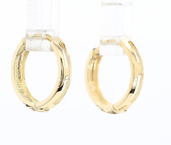 14K Gold Diamond Cut 13mm Huggie Hoop Earrings