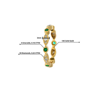 14K Gold Emerald and Lab Diamond Bezel Stacking 3MM Band Wave Ring – Assay Jewelers