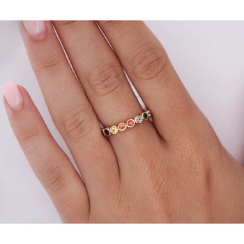 14K Gold Rainbow Multi Color Bezel Set Gemstone Stacking Band Ring – Assay Jewelers