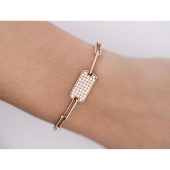 14K Rose Gold ID Tag Round Diamond Pave Cable Link Chain Bracelet – Assay Jewelers