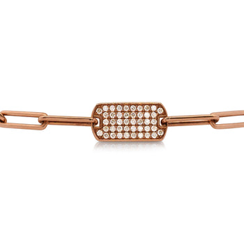 14K Rose Gold ID Tag Round Diamond Pave Cable Link Chain Bracelet – Assay Jewelers