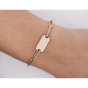 14K Rose Gold ID Tag Round Diamond Pave Cable Link Chain Bracelet – Assay Jewelers