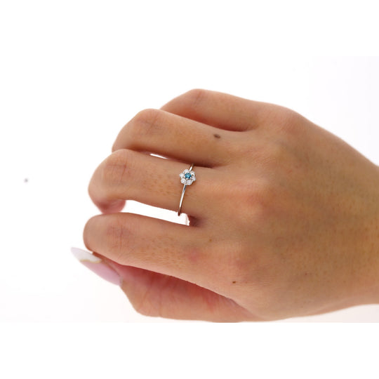 14K White Gold Blue and White Diamond 1MM Daisy Flower Ring