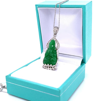 14K White Gold Carved Jade Buddha and Diamond Pendant Necklace – Assay Jewelers