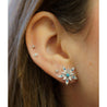 14K White Gold Flower Motif Blue and White Diamond Stud Earrings