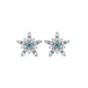 14K White Gold Flower Motif Blue and White Diamond Stud Earrings