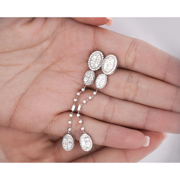 14K White Gold Oval 1 Carat Diamond Cluster Drop Dangle Earrings – Assay Jewelers