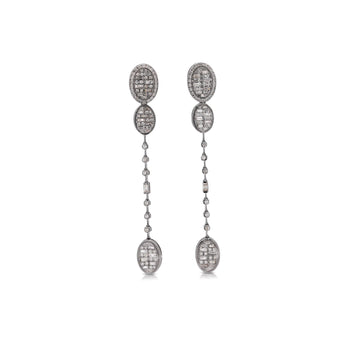 14K White Gold Oval 1 Carat Diamond Cluster Drop Dangle Earrings – Assay Jewelers
