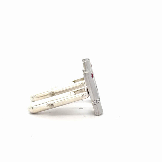 14K White Gold Ruby and Diamond Cufflinks