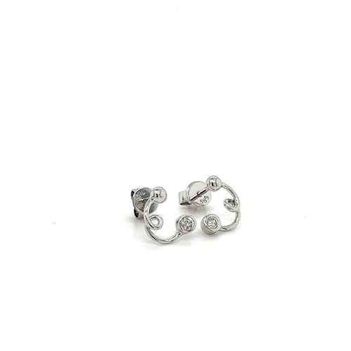 14K White Gold Swirl Earrings With Round Bezel Set Diamonds