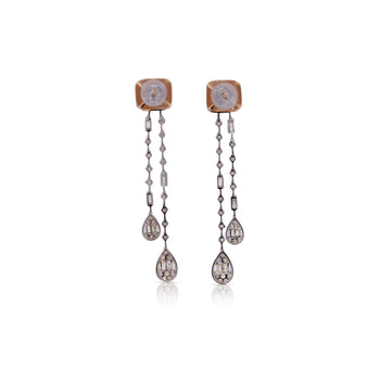 14K White & Rose Gold Invisible Cluster Set Diamond Two Strand Dangle Earrings – Assay Jewelers