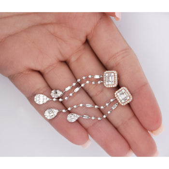 14K White & Rose Gold Invisible Cluster Set Diamond Two Strand Dangle Earrings – Assay Jewelers