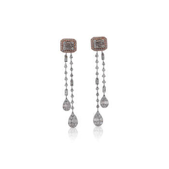 14K White & Rose Gold Invisible Cluster Set Diamond Two Strand Dangle Earrings – Assay Jewelers